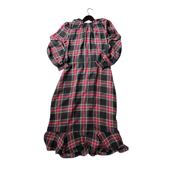 Women’s Size 6 J.Crew Stewart Red Tartan Plaid Ruffleneck Peasant Midi Dress - Picture 1 of 5